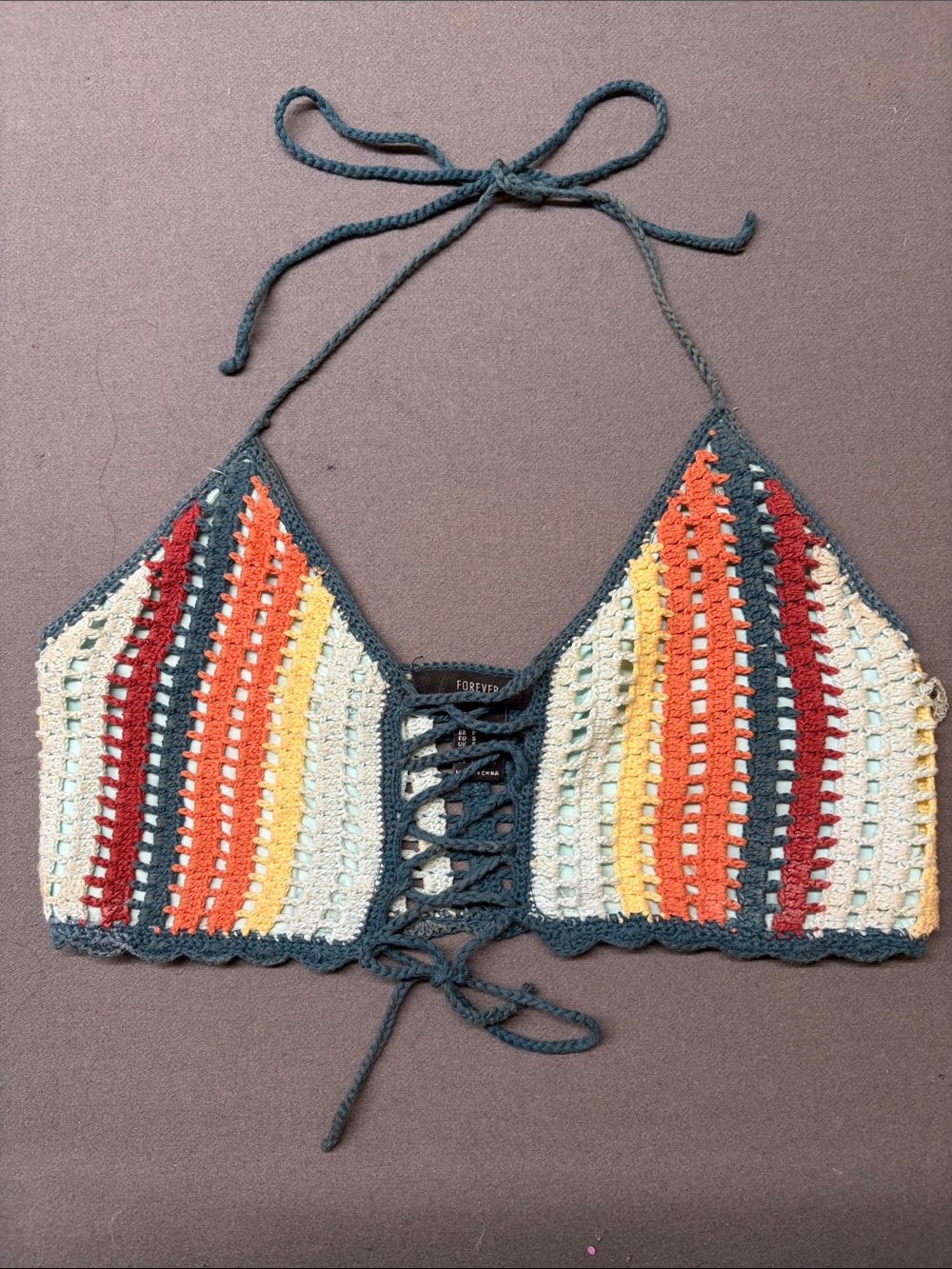 Forever 21 Crochet Halter Crop Top in Teal, Red, Orange, Yellow, Cream
